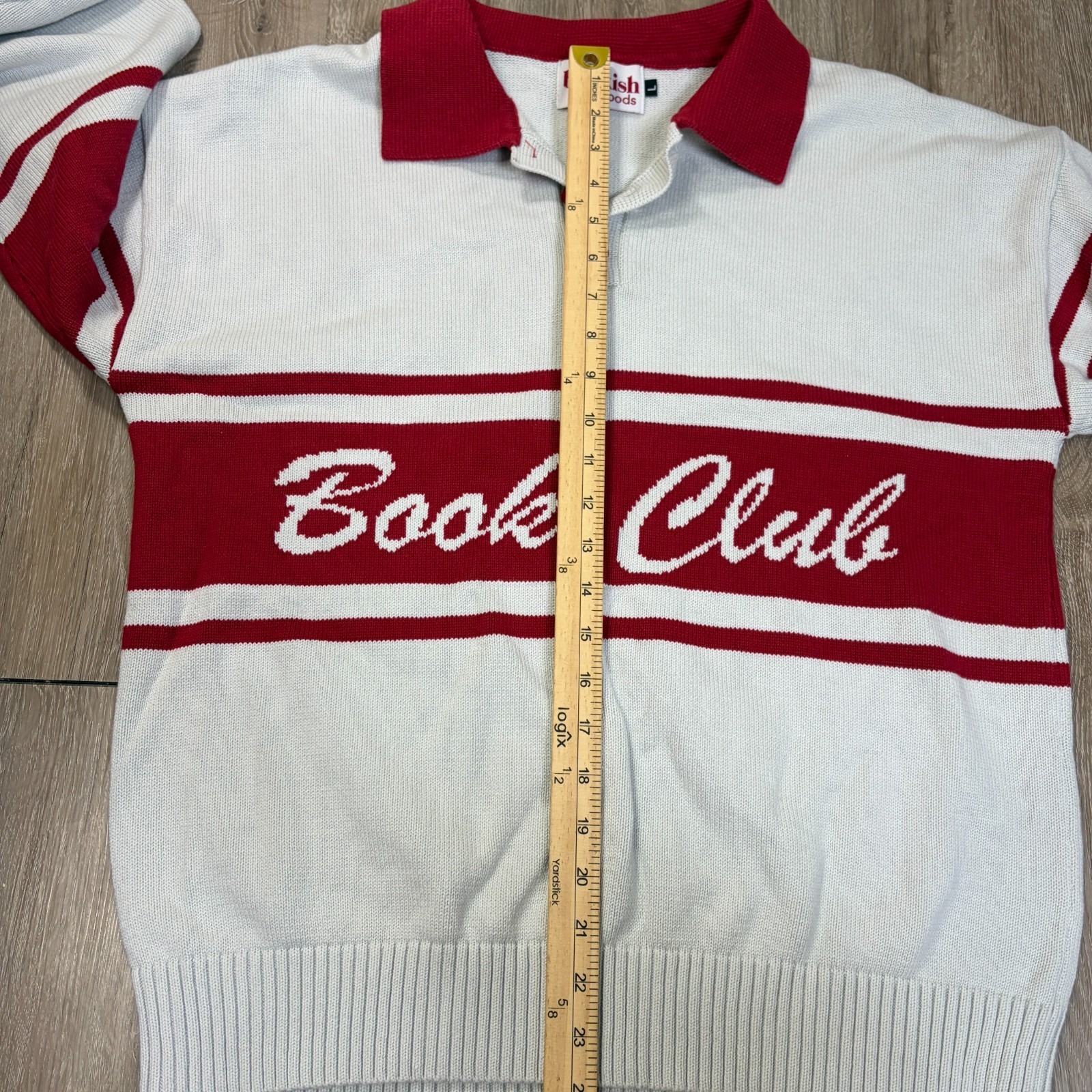 The Bookish Goods Rugby Polo Book Club Sweater Sweatshirt Size Large Knit Cotton — image 4 of 7
